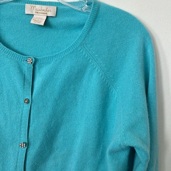 Mainbocher Aqua Cashmere Cardigan Sweater L - Picture 2 of 6
